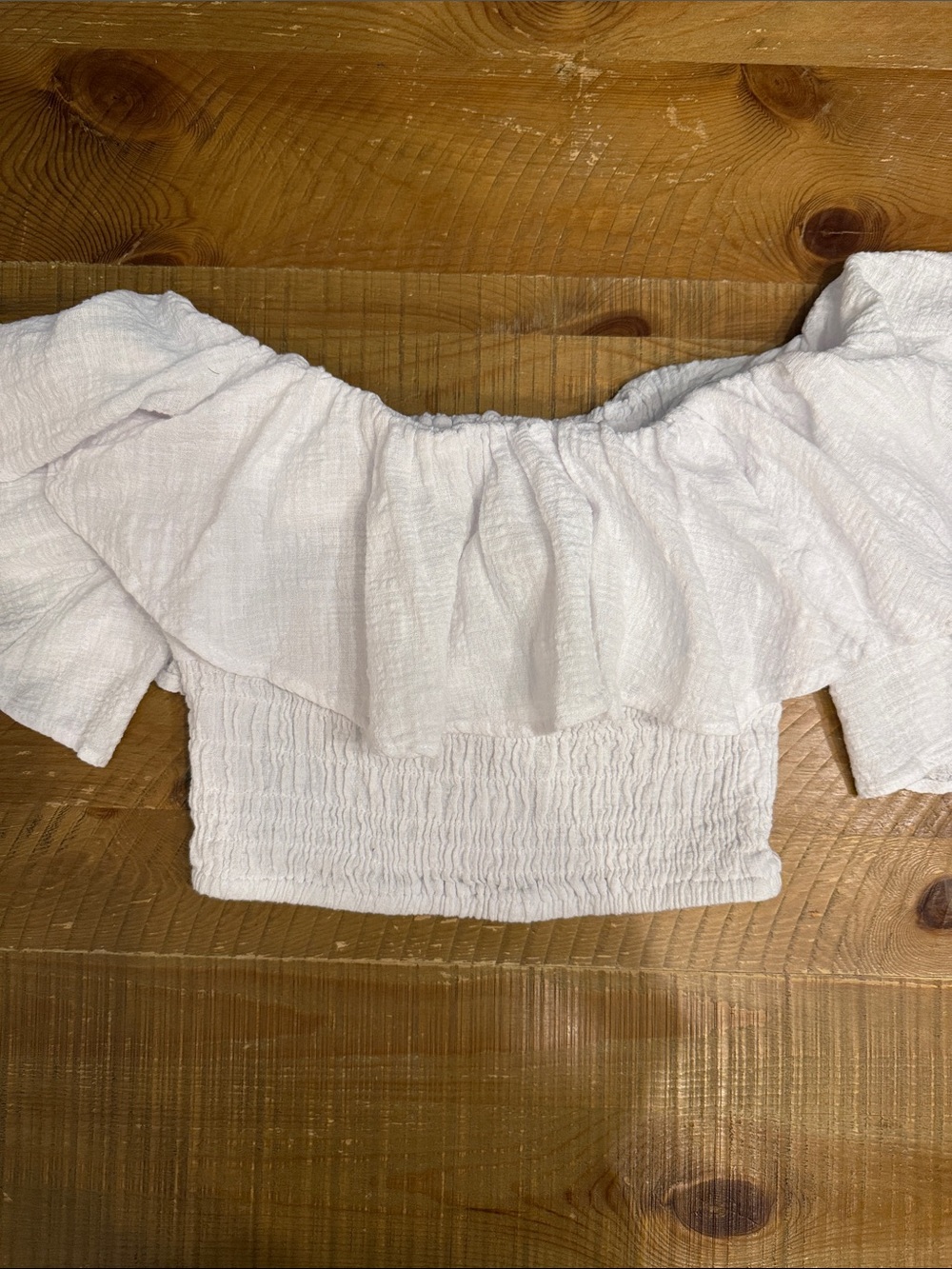 White Smocked Ruffle cropped top
